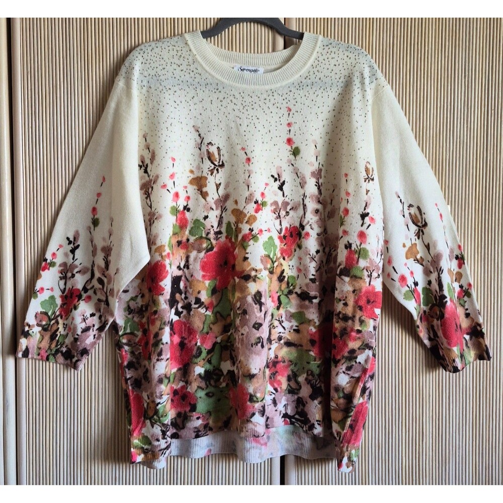 Serengeti Women’s Sweater Size 2X Floral Bling Pullover Romantic Sparkle